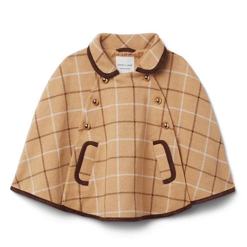 Janie and Jack Tan Plaid Cape NWOT